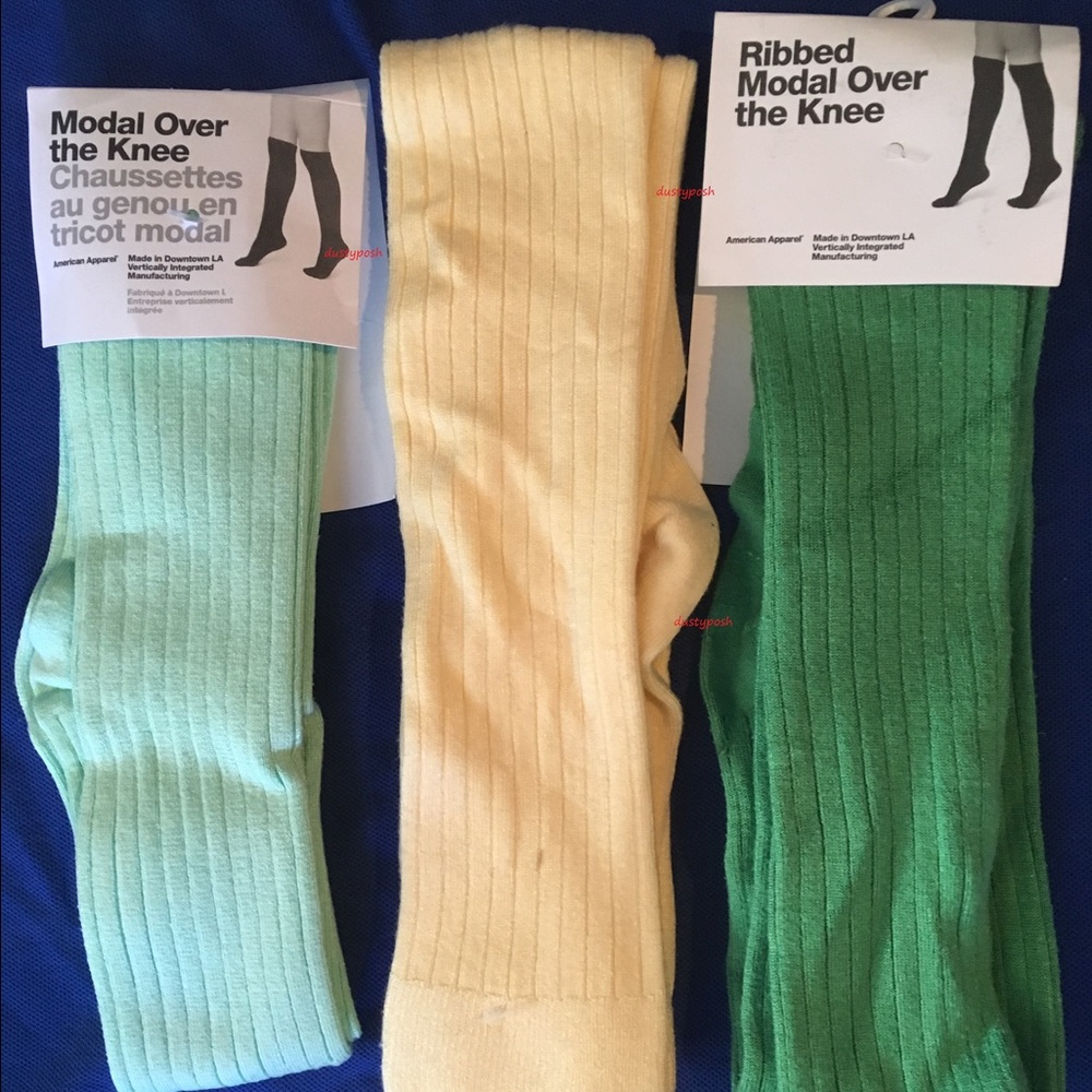 American Apparel Ribbed Over The Knee Socks 3 Pairs Long Colors Authentic New